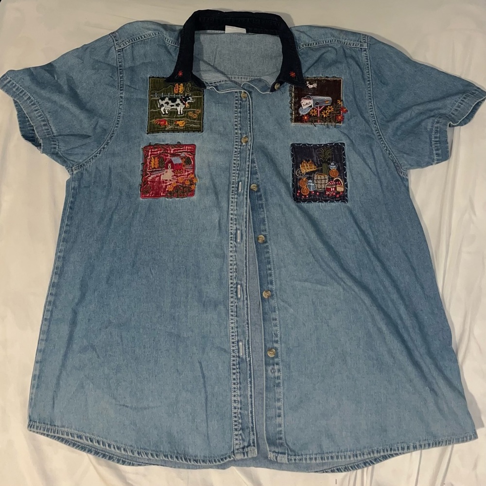 Vintage stitched denim shirt sleeve button up